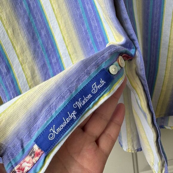 Robert Graham Shirt Mens Stripe Flip Cuff Button Up Floral Embroidered Sz XL - Picture 9 of 15